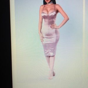 Pink Satin Fitted Dress